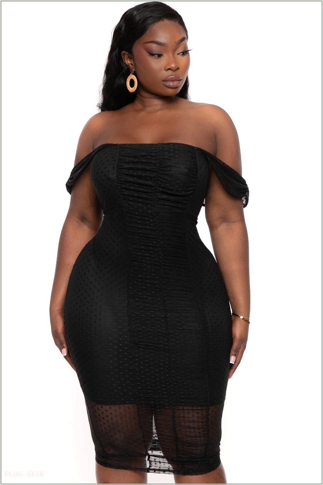  Plus Size Mildred Off The Shouder Midi Dress - Black H8-CS2365-BK-1X