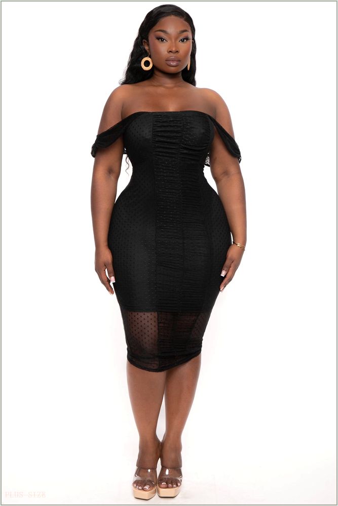  Plus Size Mildred Off The Shouder Midi Dress - Black H8-CS2365-BK-1X