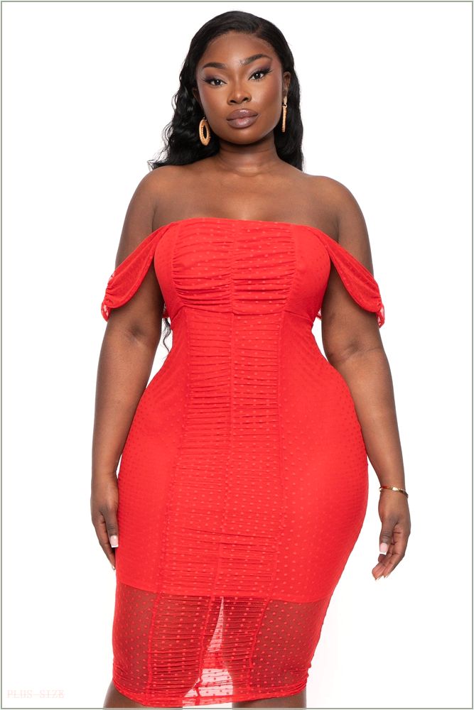  Plus Size Mildred Off The Shouder Midi Dress - Red H8-CS2365-RD-1X