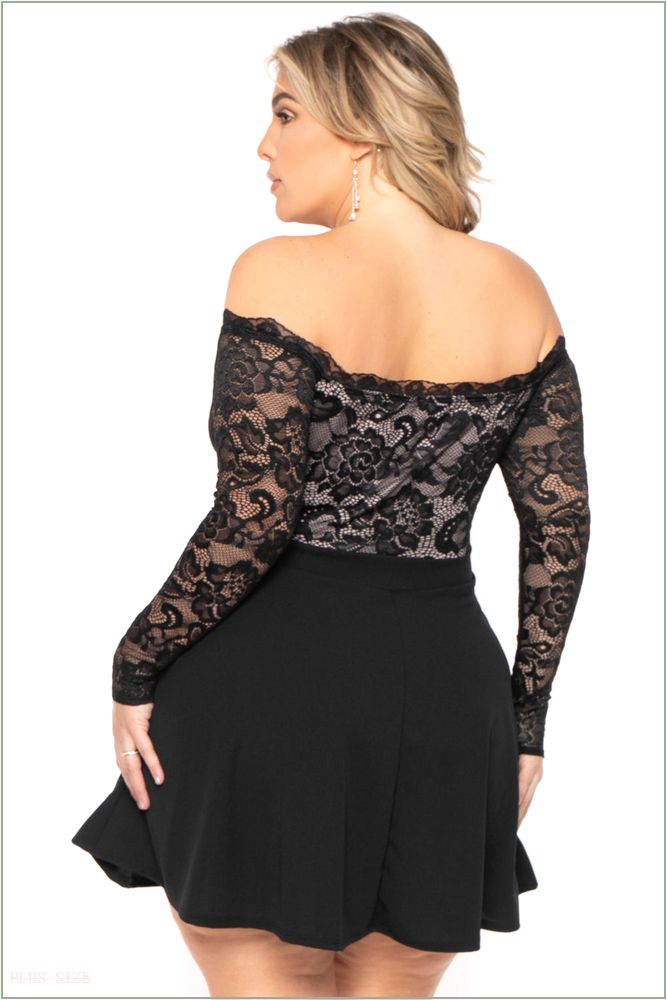  Plus Size Minnie Lace Top Flare Dress - Black UP3-CS2265-BK-2X