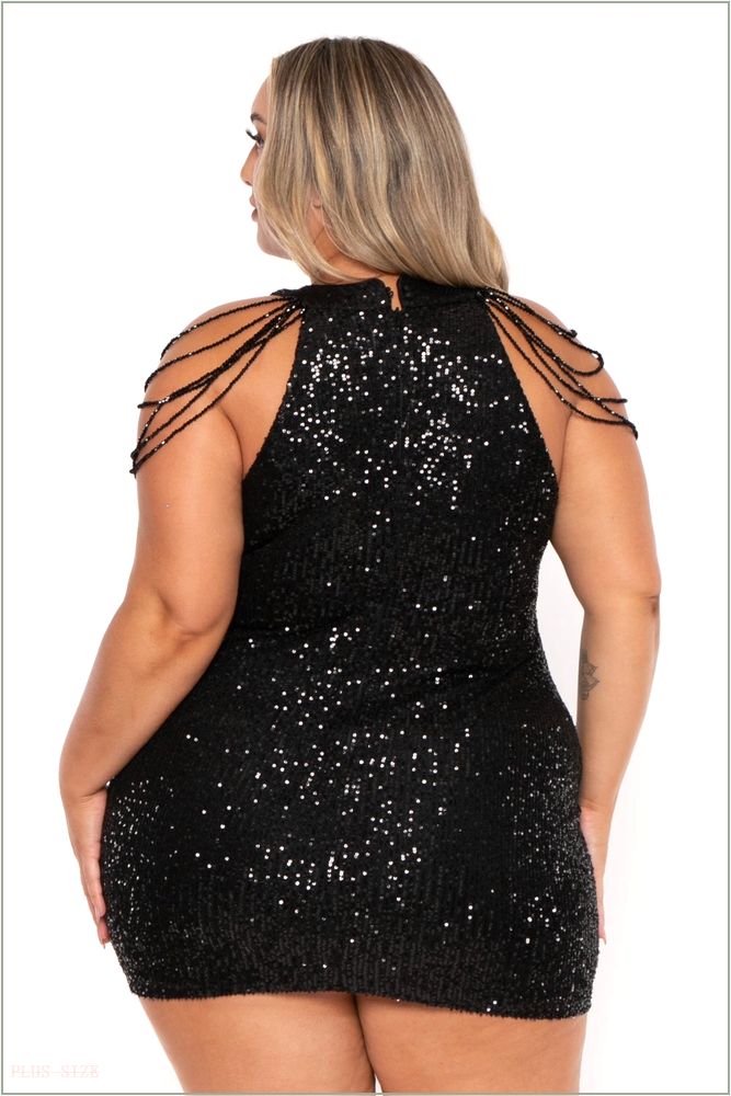  Plus Size Mistika Sequins Dress - Black C42-DR8382X-BK-1X