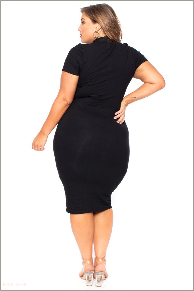  Plus Size Mock Neck Zipper Dress - Black D53-CS1211-BK-4X