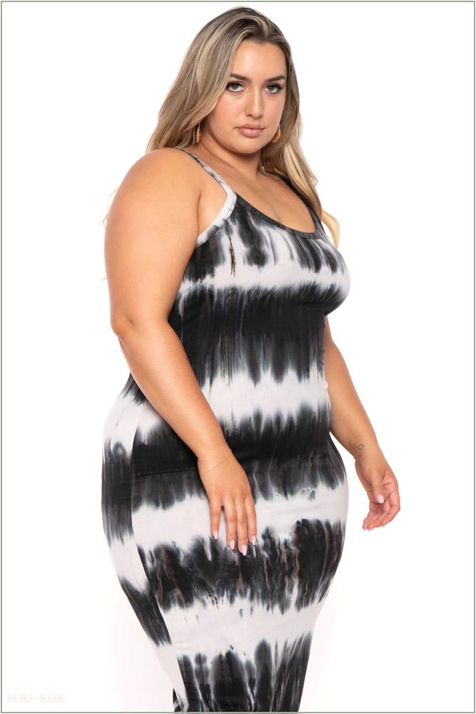  Plus Size Molly Tie Dye Cami Maxi Dress- Black H12-CS2530-BK-1X