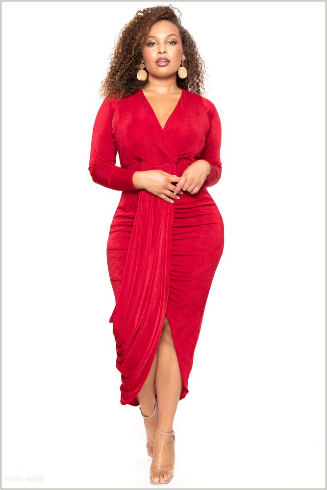  Plus Size Moon Kissed Slinky Bodycon Dress - Red F78-CS2213-RD-3X