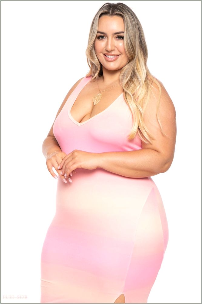  Plus Size Must Have Bodycon Ombre Print Dress - Pink H9-CS2101-PK-1X