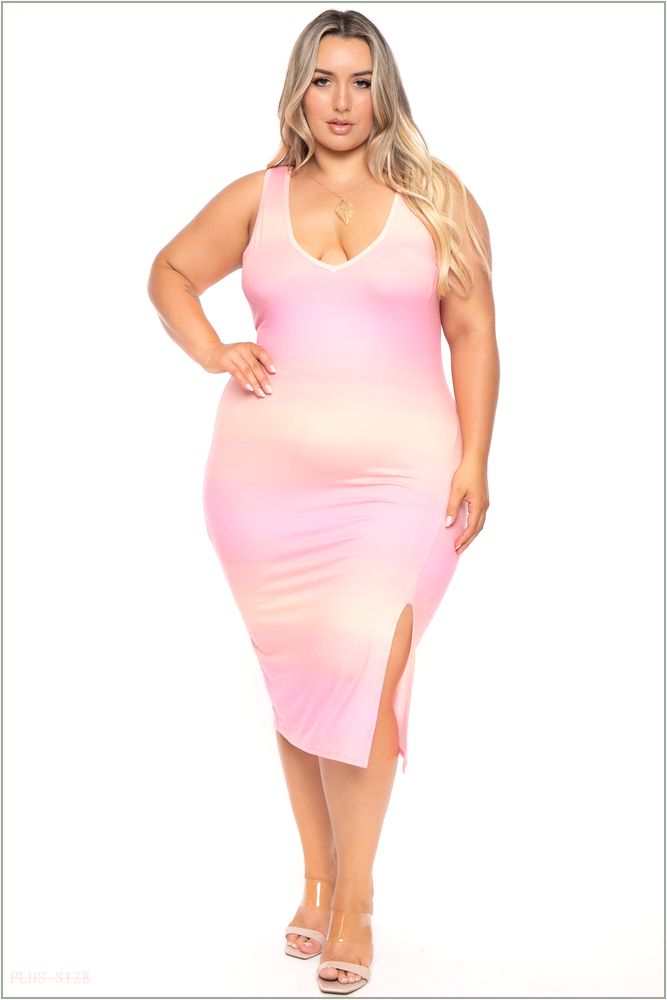  Plus Size Must Have Bodycon Ombre Print Dress - Pink H9-CS2101-PK-1X