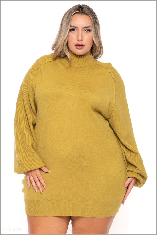  Plus Size Nakia Mock Neck Sweater Dress - Lime Z377-JJK5008P-LM-1X/2X