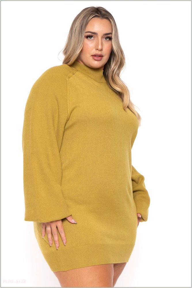  Plus Size Nakia Mock Neck Sweater Dress - Lime Z377-JJK5008P-LM-1X/2X