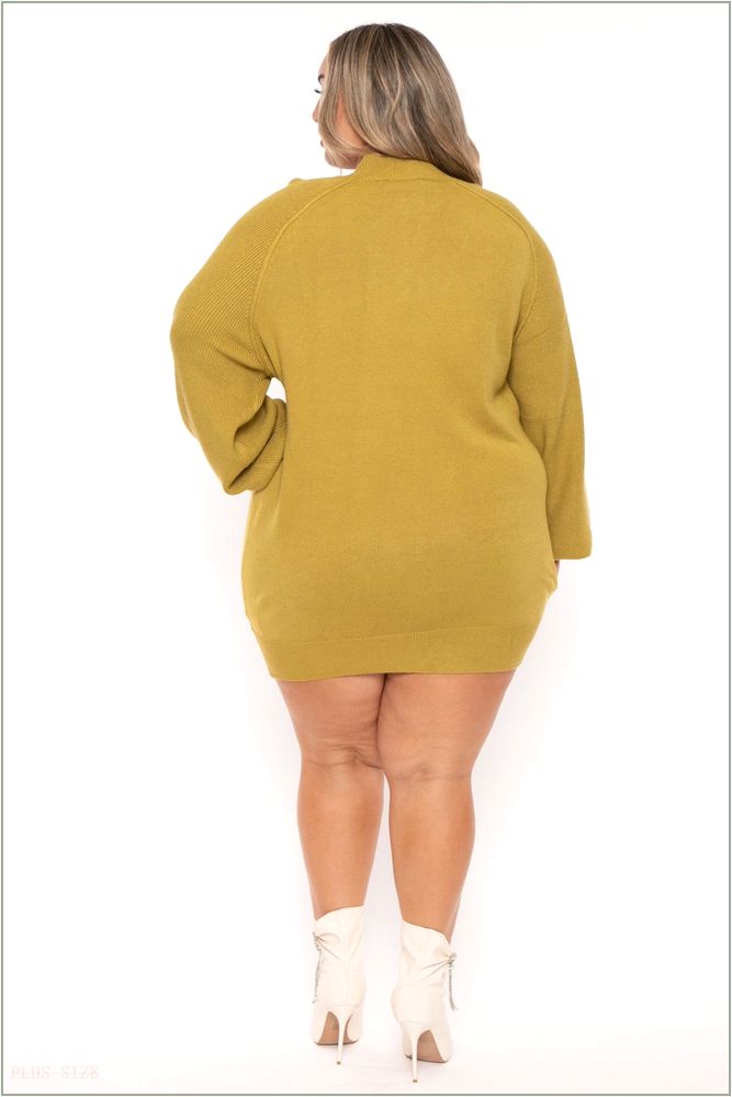  Plus Size Nakia Mock Neck Sweater Dress - Lime Z377-JJK5008P-LM-1X/2X