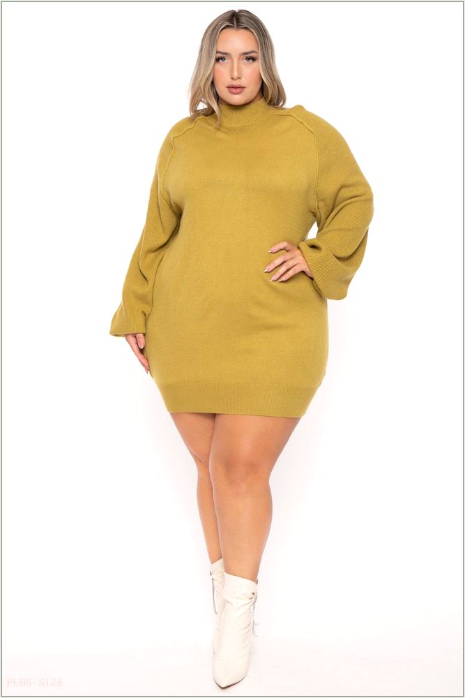  Plus Size Nakia Mock Neck Sweater Dress - Lime Z377-JJK5008P-LM-1X/2X