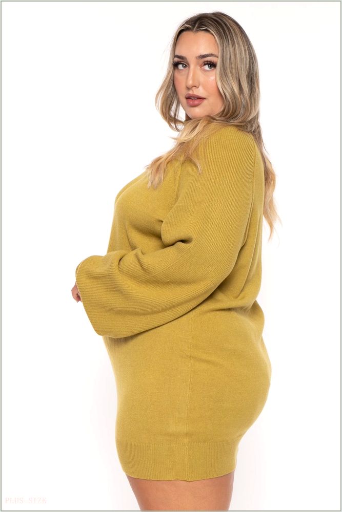  Plus Size Nakia Mock Neck Sweater Dress - Lime Z377-JJK5008P-LM-1X/2X