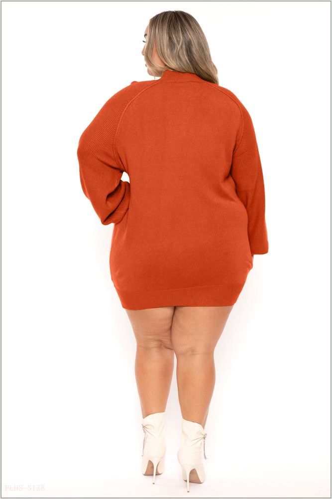  Plus Size Nakia Mock Neck Sweater Dress - Rust Z376-JJK5008P-RT-1X/2X