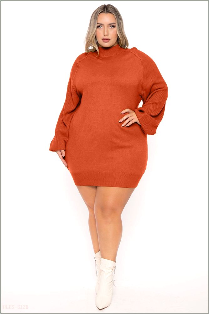  Plus Size Nakia Mock Neck Sweater Dress - Rust Z376-JJK5008P-RT-1X/2X