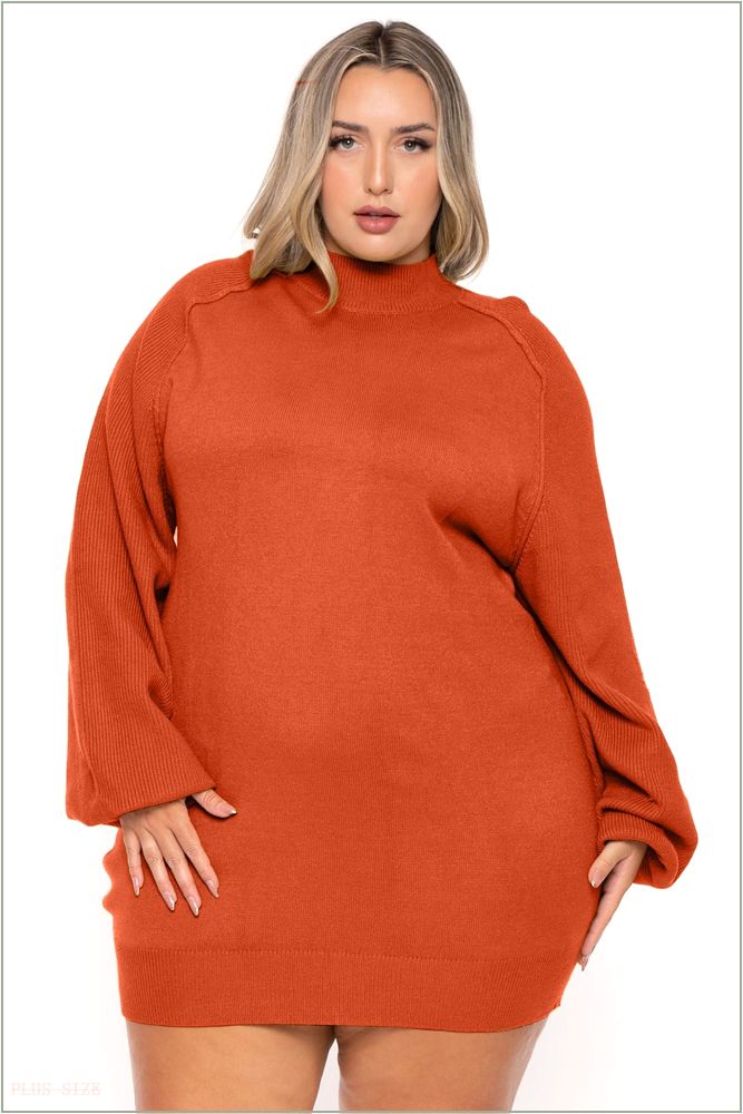  Plus Size Nakia Mock Neck Sweater Dress - Rust Z376-JJK5008P-RT-1X/2X