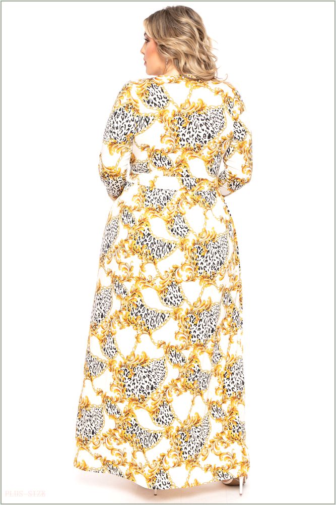  Plus Size Naomi Baroque Print M-Slit Dress- Ivory U15-CS2036-IV-1X