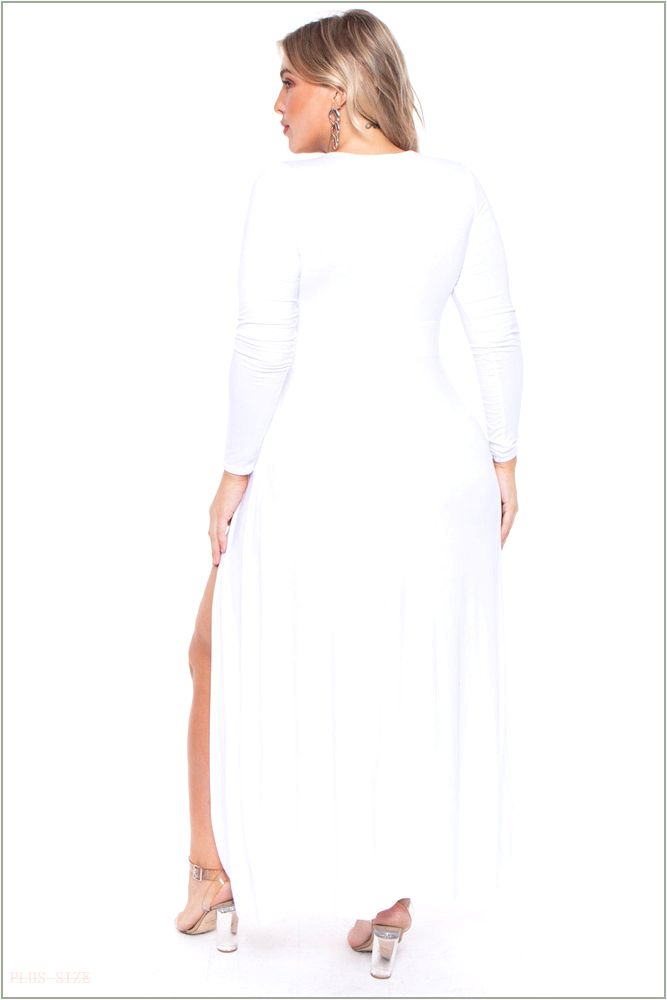  Plus Size Narine Plunging Maxi Dress- White W105-MAX075-WH-1X