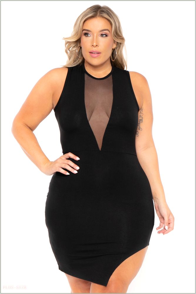  Plus Size Nicki Mesh Dress - Black D15-CS0781-BK-2X