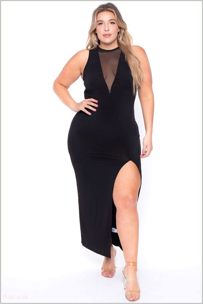  Plus Size Nicki Mesh Maxi Dress - Black G23-CS1667-BK-1X