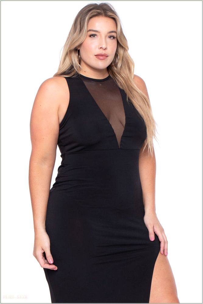  Plus Size Nicki Mesh Maxi Dress - Black G23-CS1667-BK-1X