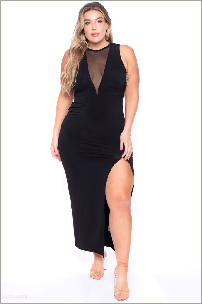  Plus Size Nicki Mesh Maxi Dress - Black G23-CS1667-BK-1X