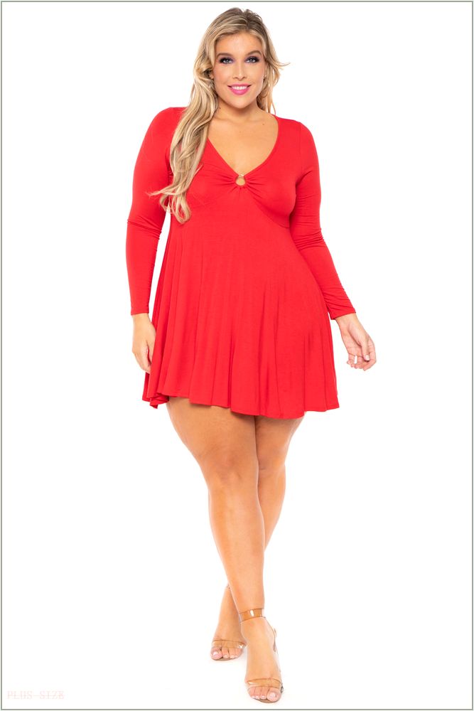  Plus Size Niela Flare Dress - Red X25-CS2207-RD-1X