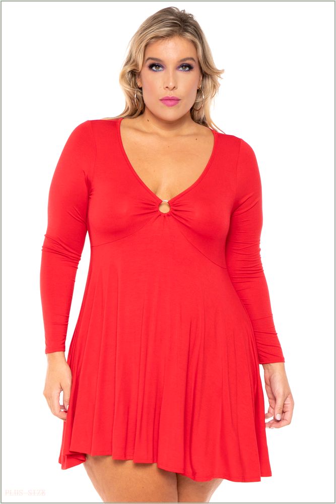  Plus Size Niela Flare Dress - Red X25-CS2207-RD-1X