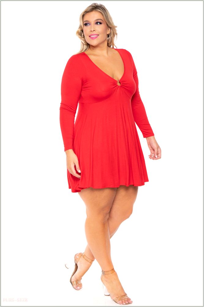  Plus Size Niela Flare Dress - Red X25-CS2207-RD-1X