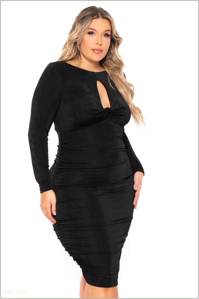  Plus Size Nilani Twist Front Midi Dress - Black H4-CS2218-BK-3X