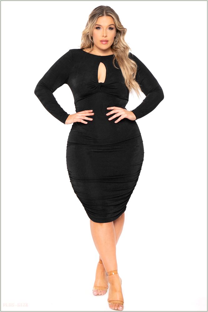  Plus Size Nilani Twist Front Midi Dress - Black H4-CS2218-BK-3X