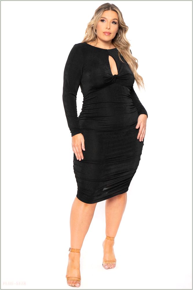  Plus Size Nilani Twist Front Midi Dress - Black H4-CS2218-BK-3X