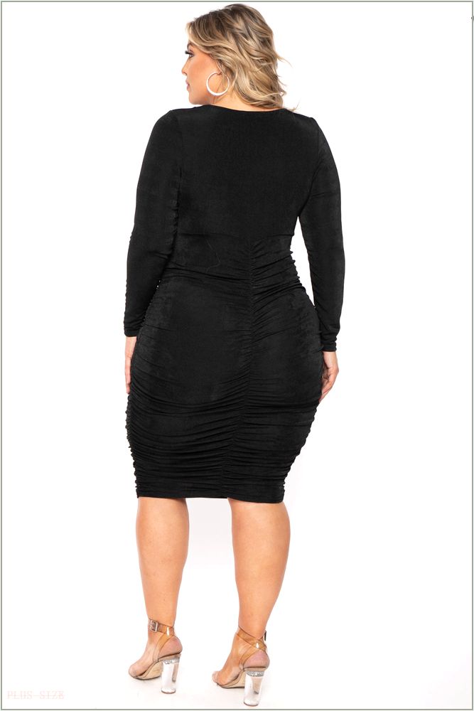  Plus Size Nilani Twist Front Midi Dress - Black H4-CS2218-BK-3X