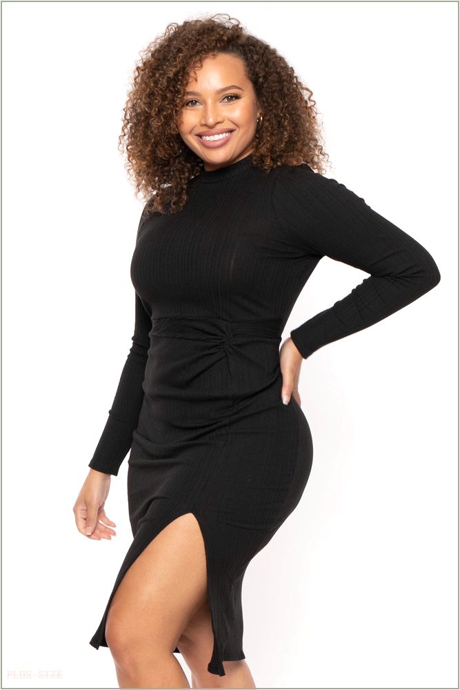  Plus Size Noemie Ribbed Midi Dress - Black H15-CS2541-BK-1X