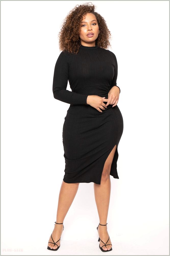  Plus Size Noemie Ribbed Midi Dress - Black H15-CS2541-BK-1X