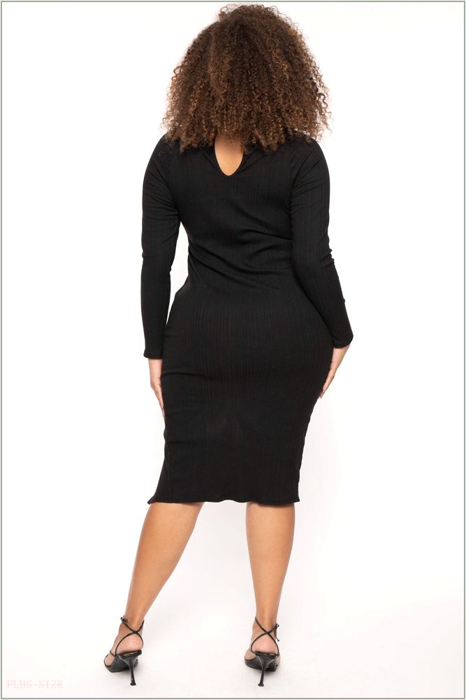  Plus Size Noemie Ribbed Midi Dress - Black H15-CS2541-BK-1X