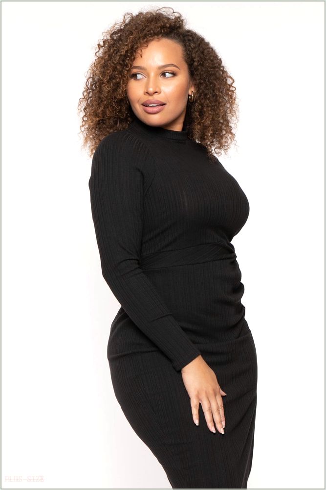  Plus Size Noemie Ribbed Midi Dress - Black H15-CS2541-BK-1X