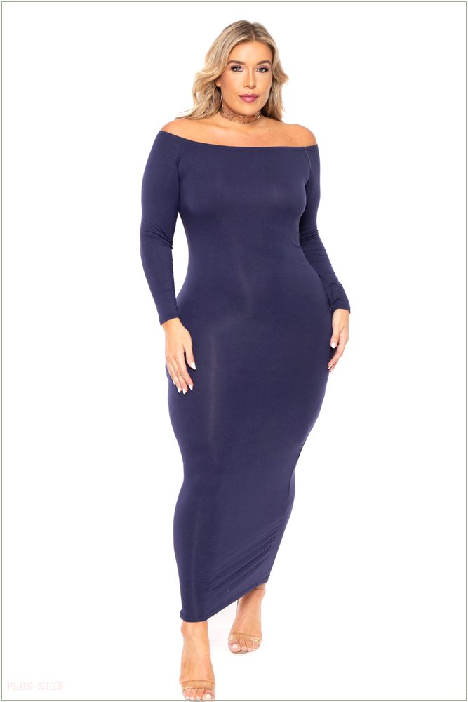  Plus Size Off The Shoulder Maxi Dress - Navy L34-CS1089-NY-2X