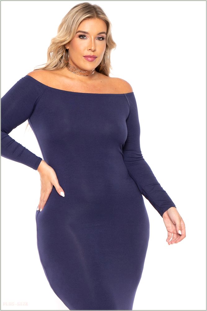  Plus Size Off The Shoulder Maxi Dress - Navy L34-CS1089-NY-2X