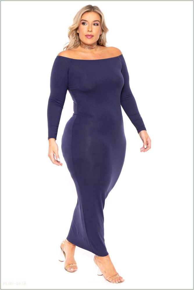  Plus Size Off The Shoulder Maxi Dress - Navy L34-CS1089-NY-2X