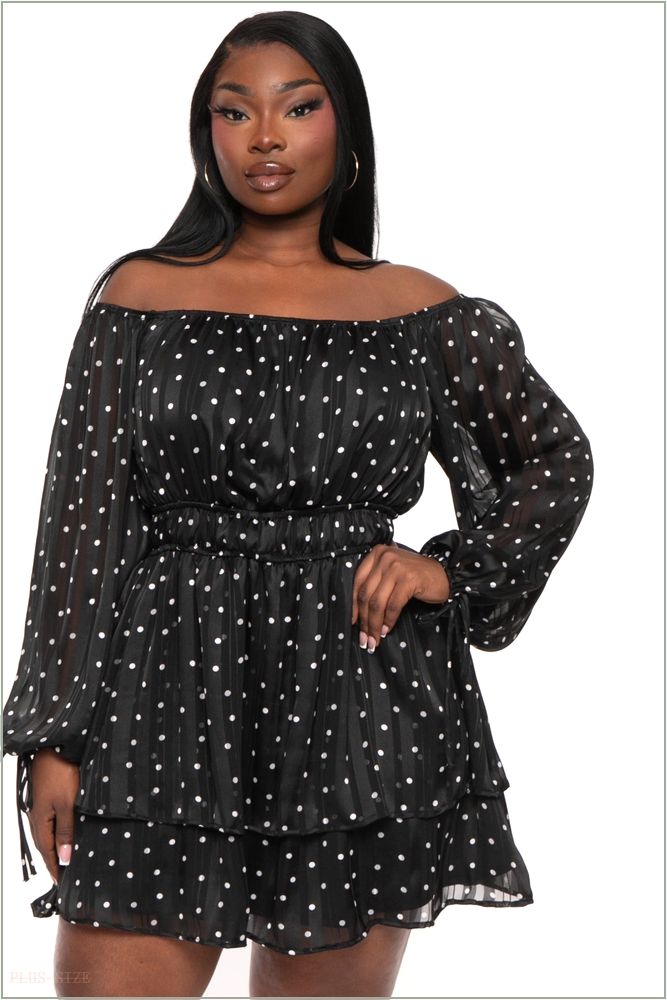  Plus Size Olene Chiffon Printed Dress - Black H13-CS2564-BK-1X