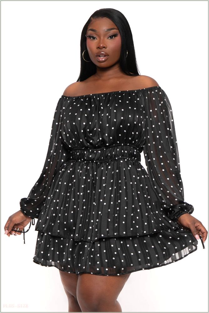  Plus Size Olene Chiffon Printed Dress - Black H13-CS2564-BK-1X