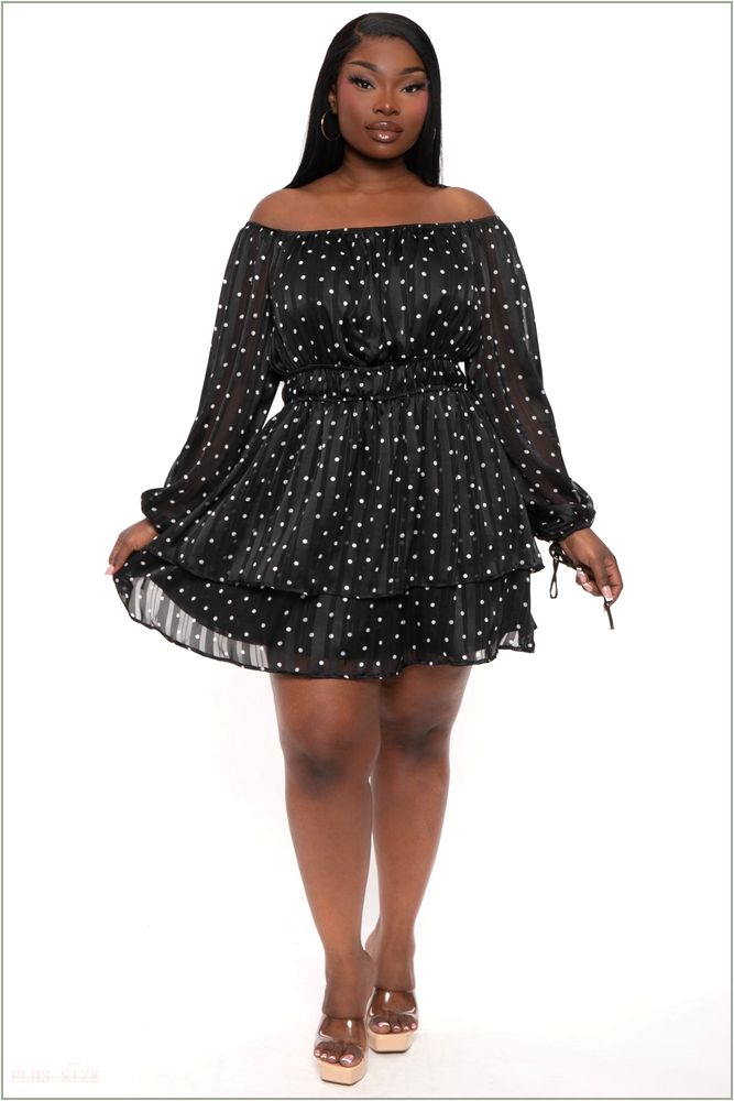  Plus Size Olene Chiffon Printed Dress - Black H13-CS2564-BK-1X