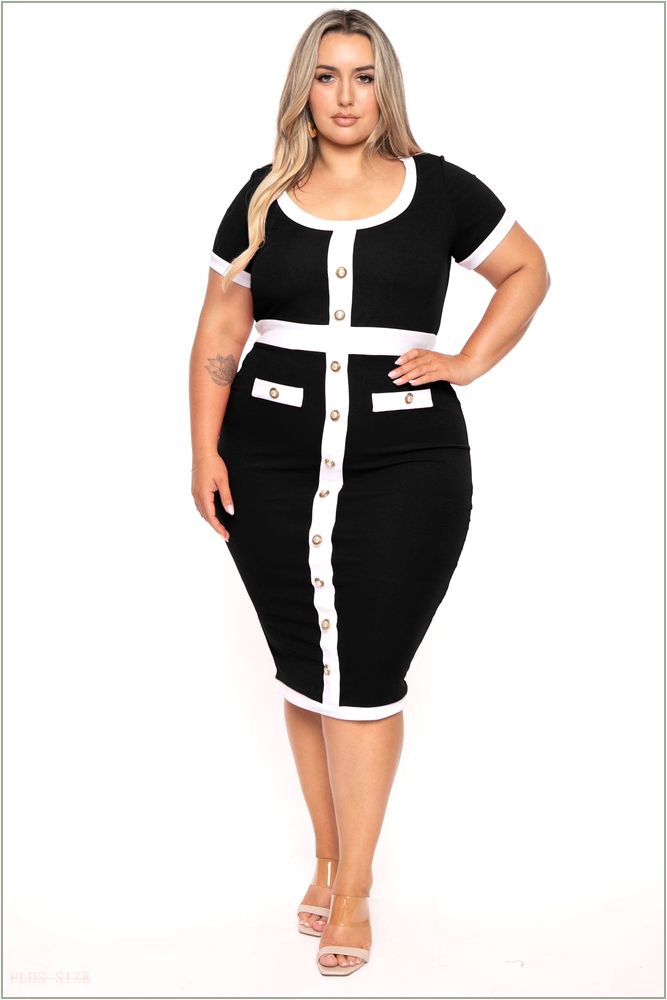  Plus Size Penelope Midi Dress- Black H7-CS2313-BK-1X