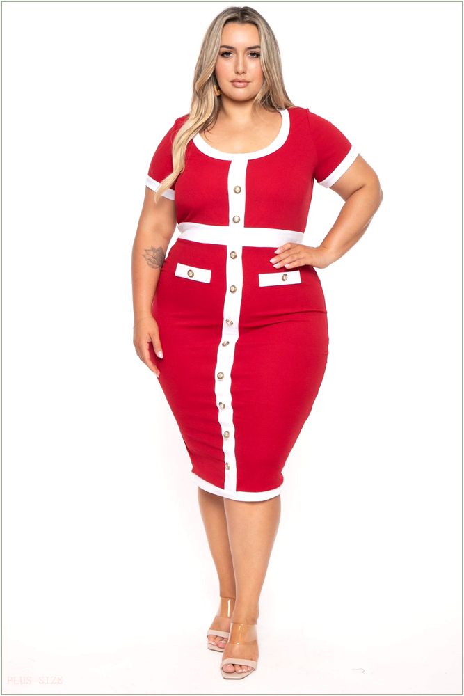  Plus Size Penelope Midi Dress- Red H7-CS2313-RD-1X