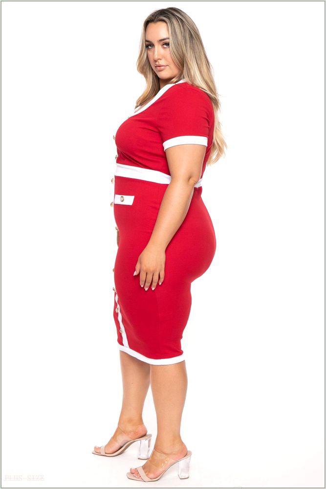  Plus Size Penelope Midi Dress- Red H7-CS2313-RD-1X