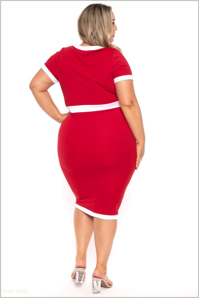  Plus Size Penelope Midi Dress- Red H7-CS2313-RD-1X