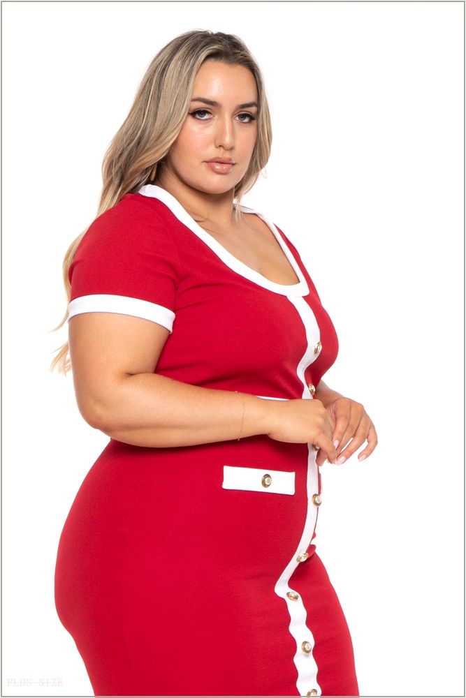  Plus Size Penelope Midi Dress- Red H7-CS2313-RD-1X