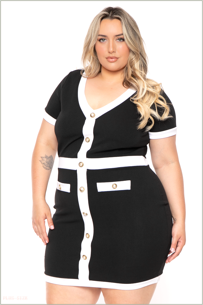  Plus Size Penelope Mini Dress- Black H10-CS2312-BK-1X