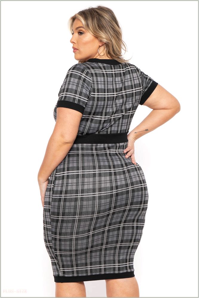  Plus Size Penelope Plaid Midi Dress- Grey M16-CS2313-GY-1X