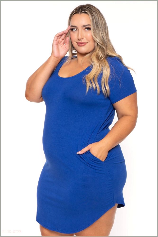  Plus Size Raven Tee Shirt Dress - Blue H9-CS2583-BL-1X