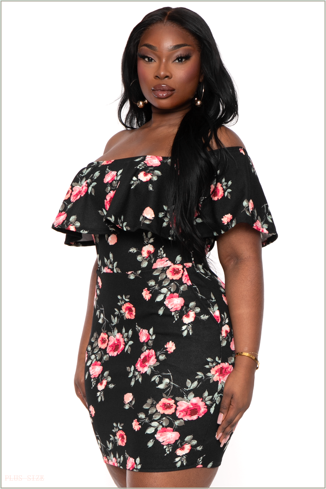  Plus Size Reevabel Frill Bodycon Dress- Black H3&P1-CS2431-BK-1X